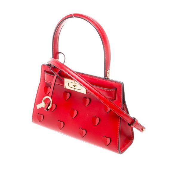 Tory Burch Lee Radziwill Petite Heart Embossed Red Leather Bag Crossbody - Picture 10 of 15